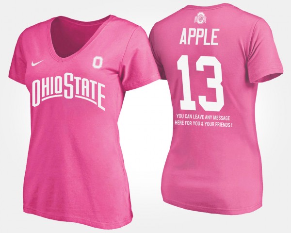 Ohio State Buckeyes Eli Apple Women's #13 Pink With Message College Football T-Shirt 2404TYJE5